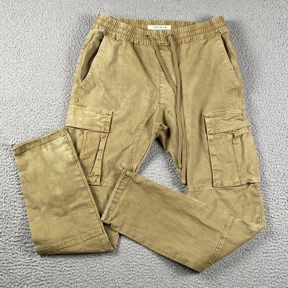 Pacsun Men's S Cargo Drawstring Elastic Waist Jogger Pants Tan Khaki Small 30x30 - Picture 1 of 11